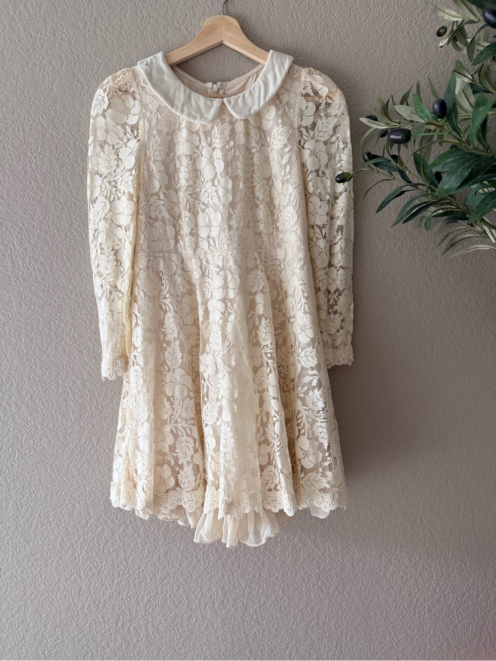 Women Cream Lace Peter Pan Collar Dress